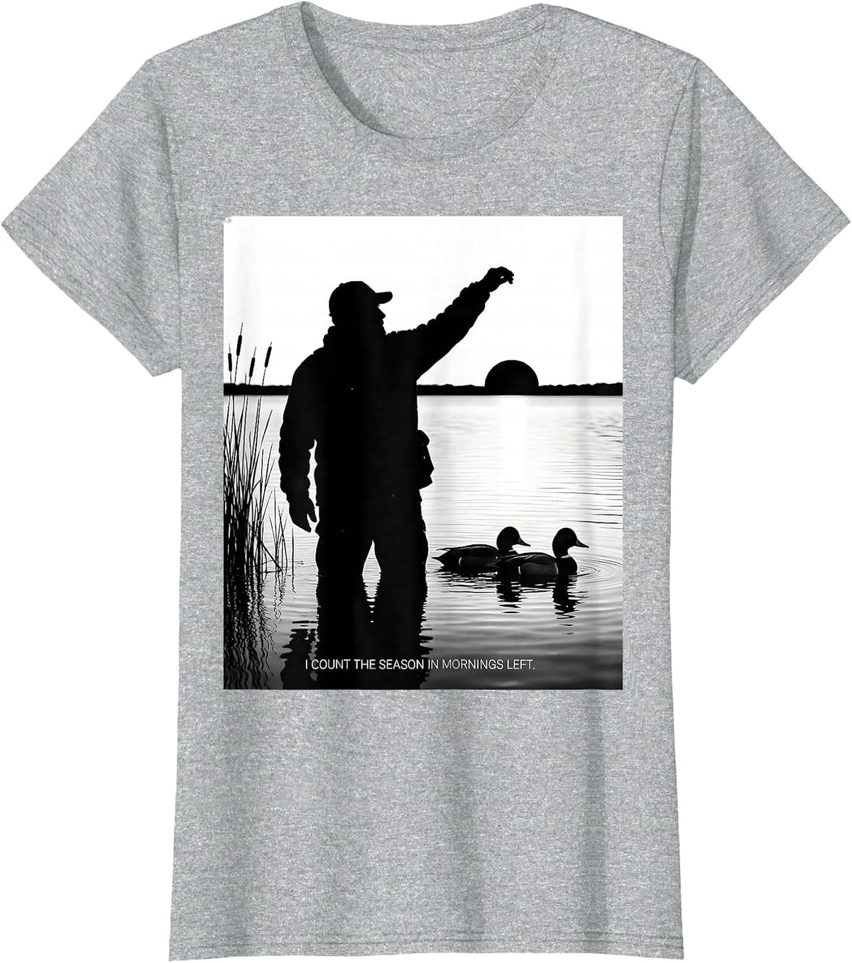 Women's I Count The Season In Mornings Left Rustic Duck Hunter Camo T-Shirt - Heather Grey