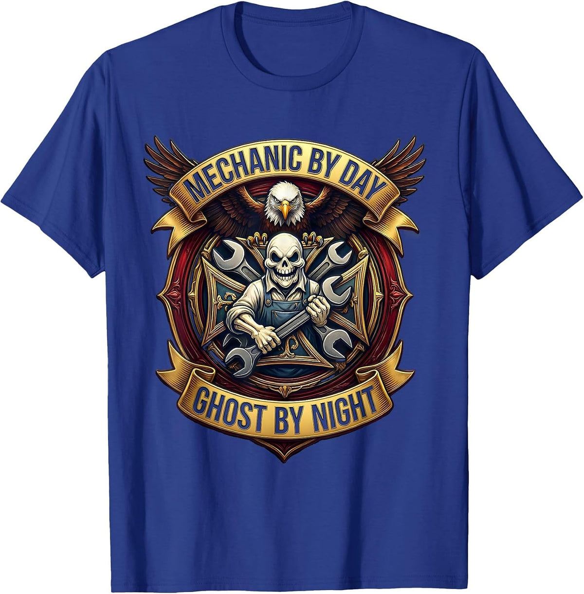 Men's Boo Crew Mechanic Halloween Ghost Design T-Shirt - Royal Blue