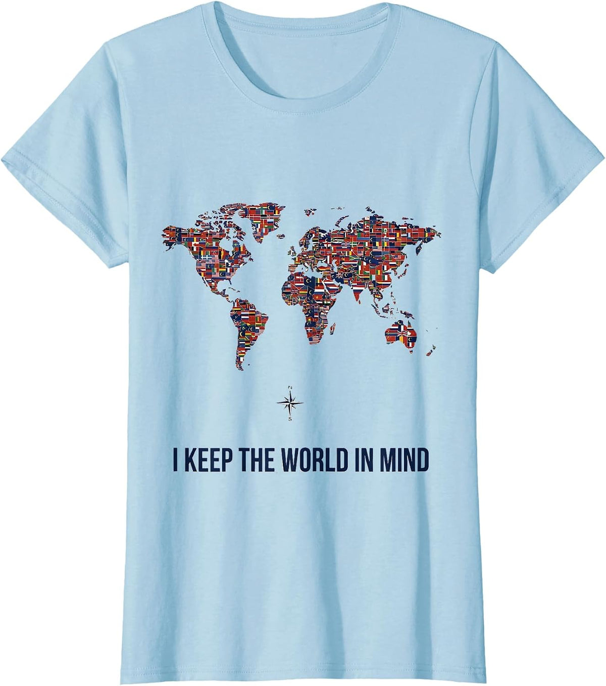 I Keep The World In Mind Minimalist Geography Teacher Travel T-Shirt - Baby Blue