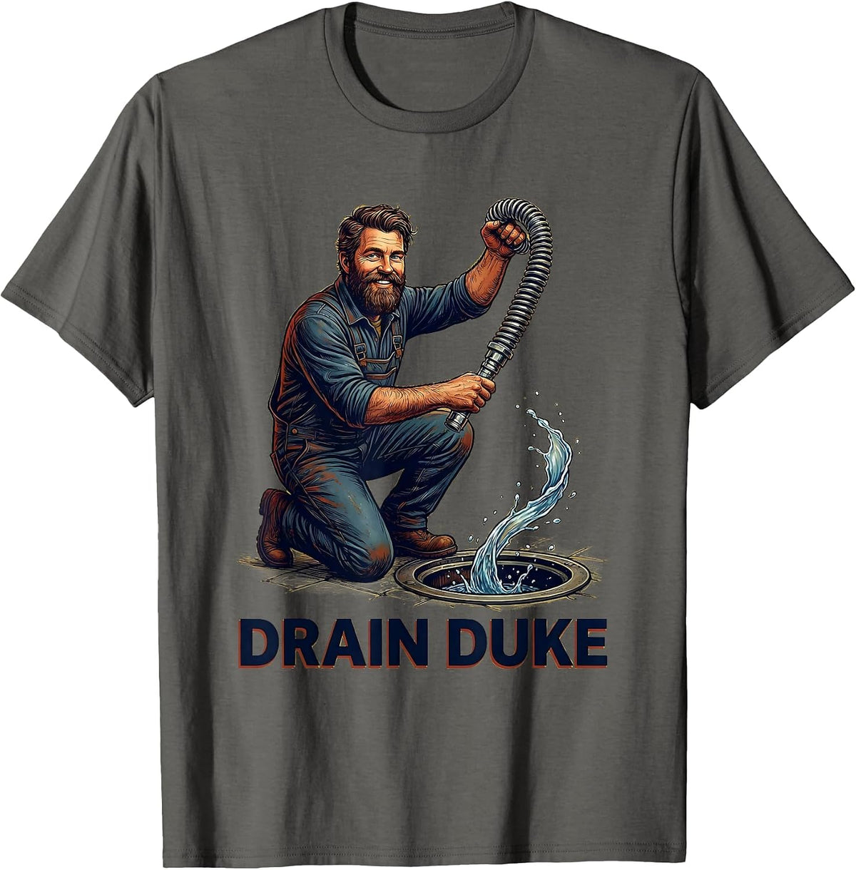 Drain Duke Funny Plumber Art Gift Steamfitter Plumbing T-Shirt - Asphalt Grey
