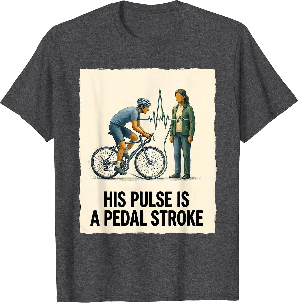 His Pulse Is a Pedal Stroke Vintage Cyclist Bike Biking T-Shirt - Dark Heather Grey
