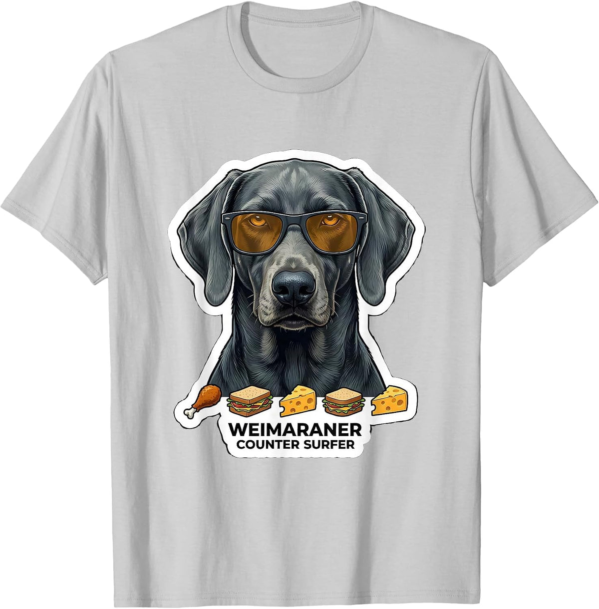 Men's Weimaraner Counter Surfer Funny Dog Breed Sunglasses T-Shirt - Silver Grey