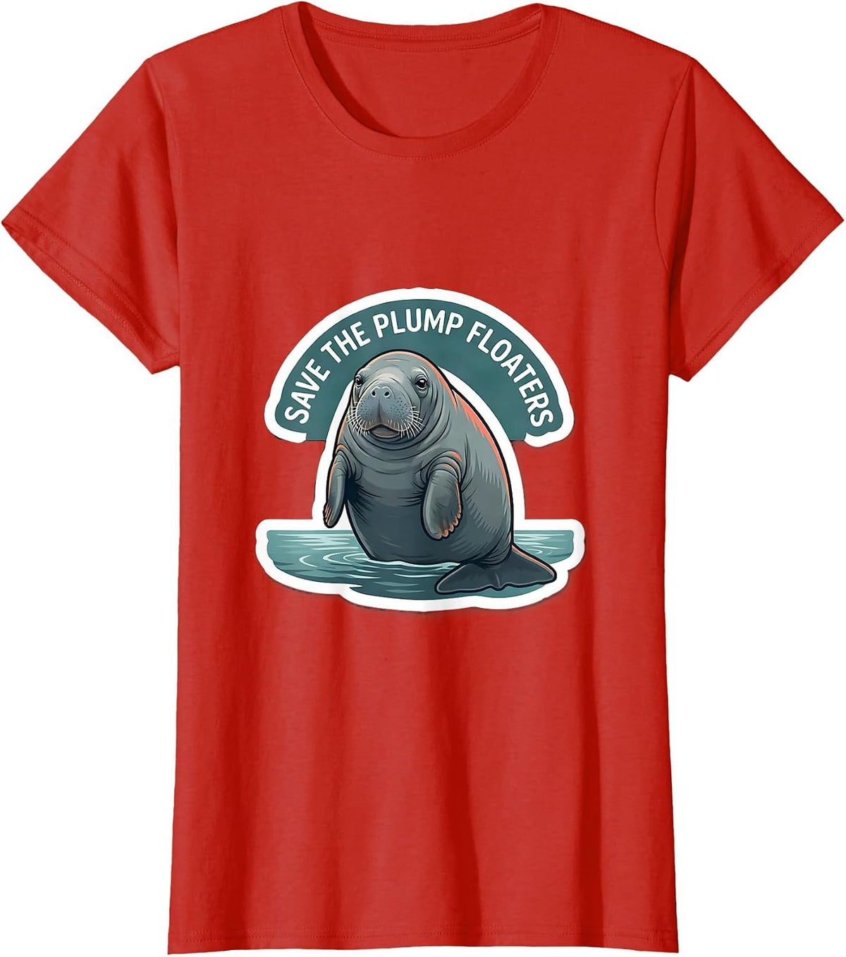 Save The Plump Floaters Funny Manatee Sea Cow Humor T-Shirt - Red
