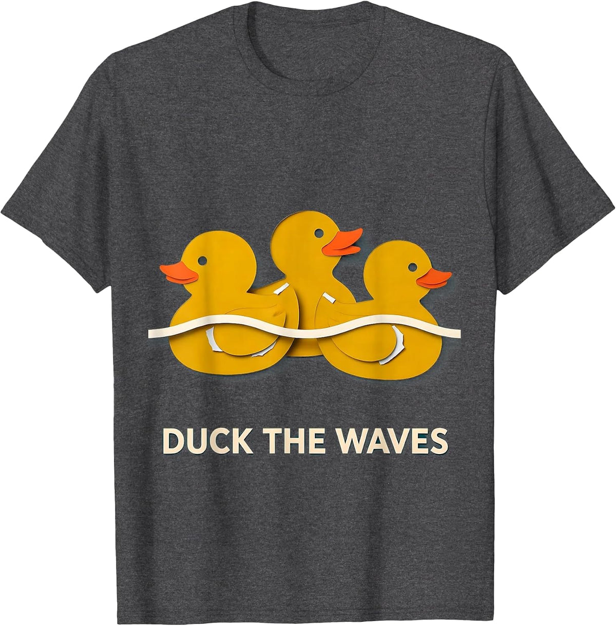 Men's Duck The Waves Funny Rubber Duck Novelty Humor Gift T-Shirt - Dark Heather Grey