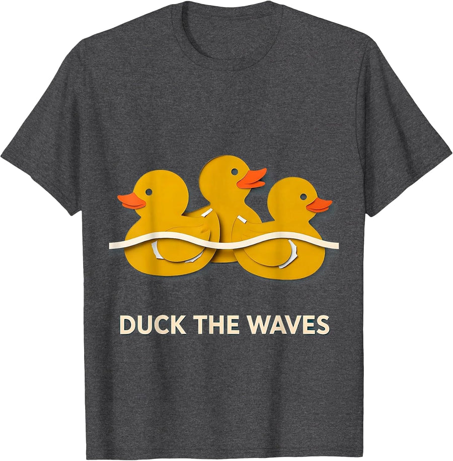 Men's Duck The Waves Funny Rubber Duck Novelty Humor Gift T-Shirt - Dark Heather Grey