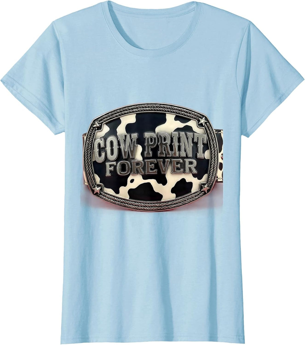 Cow Print Forever Bold Animal Pattern Design T-Shirt - Baby Blue
