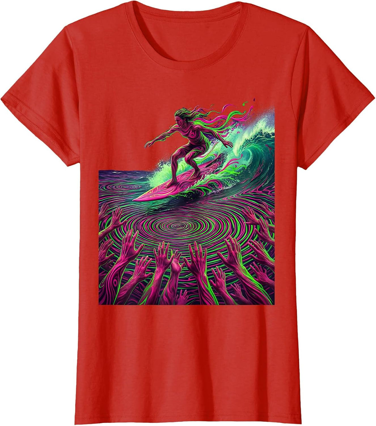 Women's Crowd Surfing Rock Concert Graphic Design T-Shirt - Red