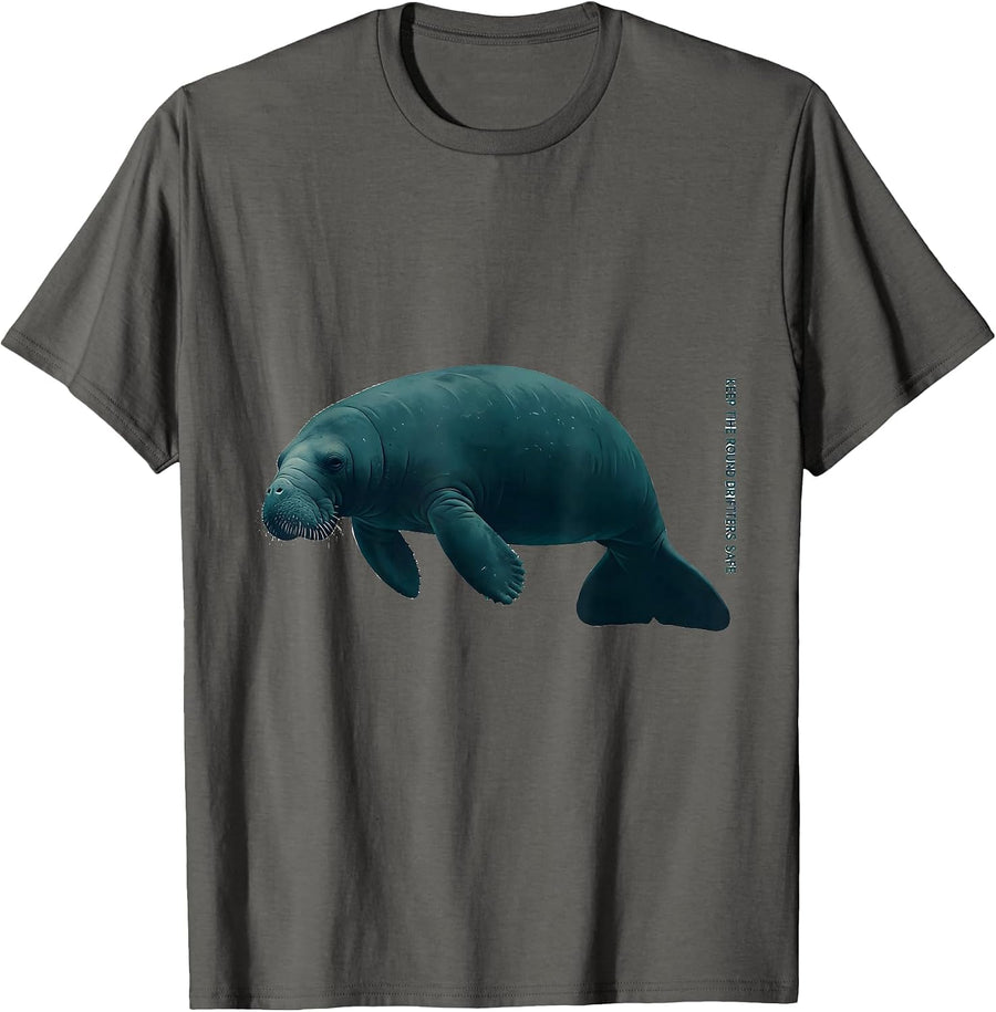 Keep The Round Drifters Safe Funny Manatee Ocean Animal T-Shirt - Asphalt Grey