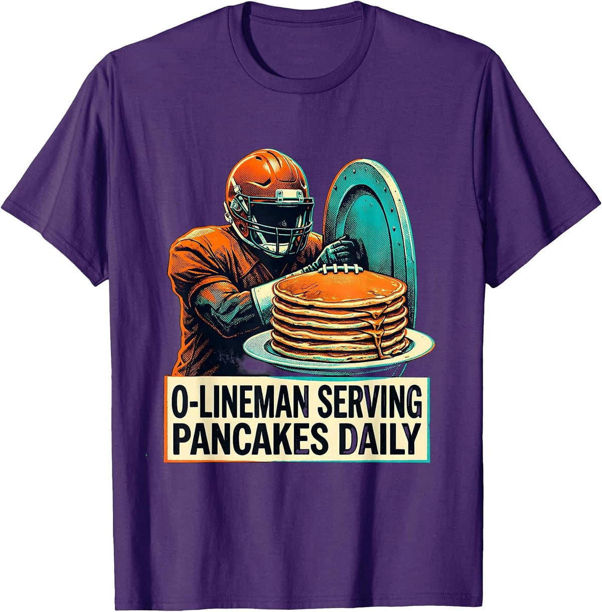 O-Lineman Serving Pancakes Daily Funny Football Lineman T-Shirt - Purple