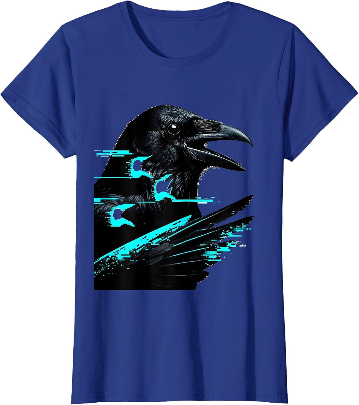 Women's Crow Glitch Datamosh Dark Humor Gothic T-Shirt - Royal Blue