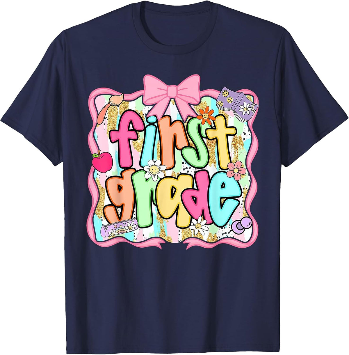 Back to School 1st Grade First Grade Preppy Teacher Girl T-Shirt - Navy Blue