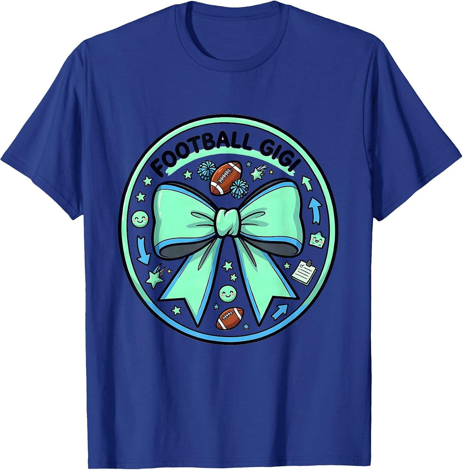 Football Gigi Kawaii Cheer Bow Game Day Football Mom T-Shirt - Royal Blue