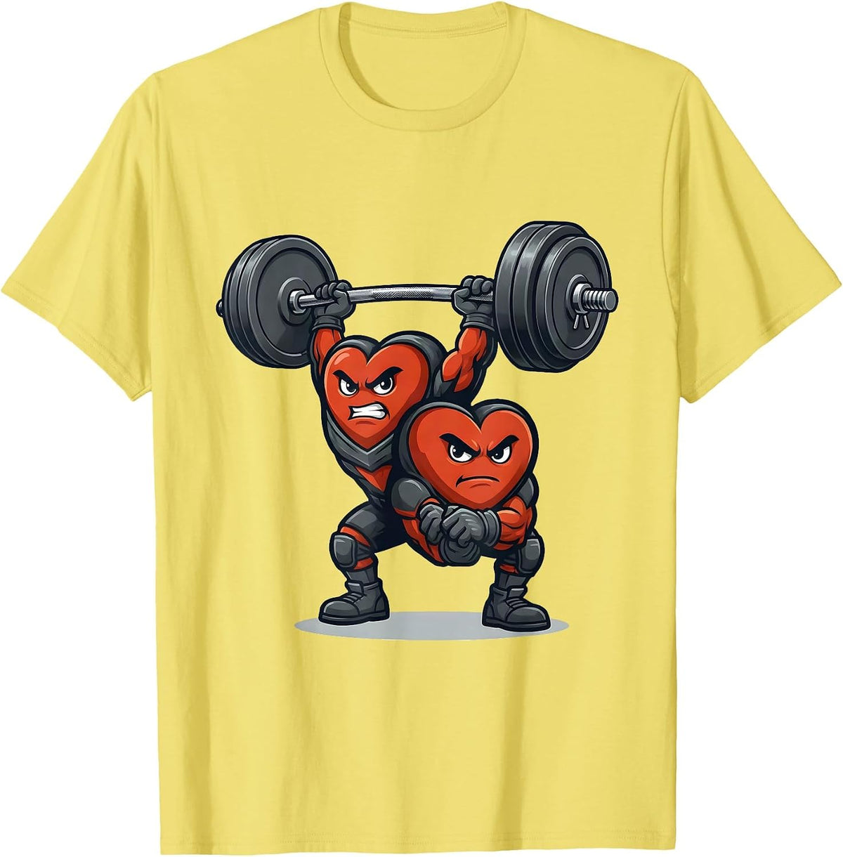 Men's Heart Mascot Gym Humor Valentine's Day Weightlifting T-Shirt - Lemon Yellow