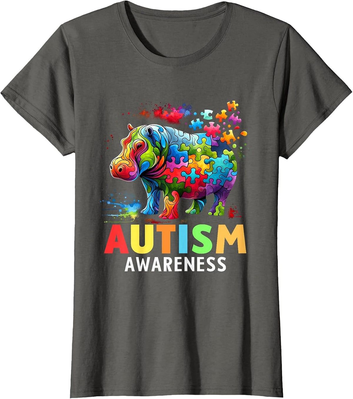 Hippo Autism Awareness Month Autistic T-Shirt - Asphalt Grey
