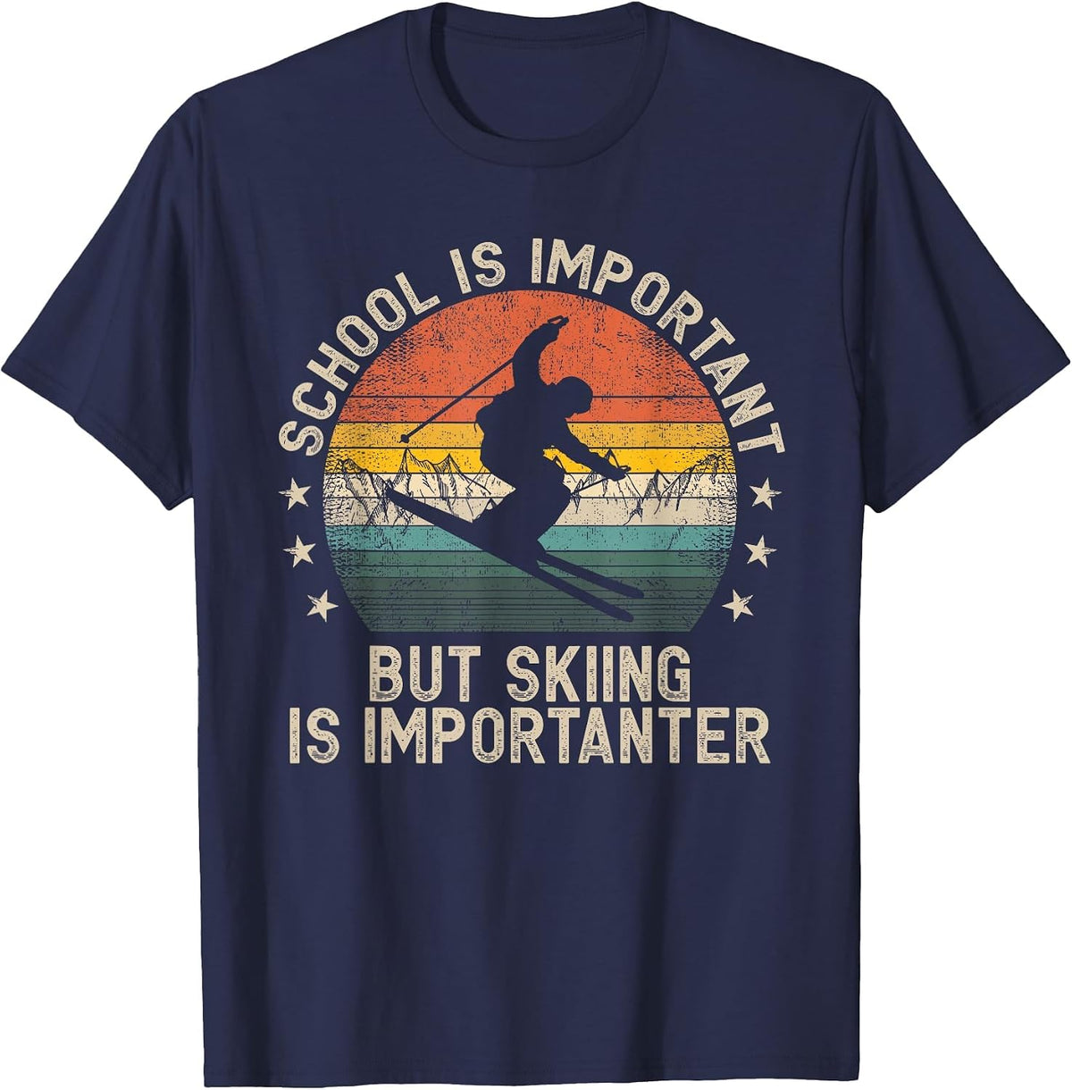 School is Important But Skiing is Importanter Ski Skier T-Shirt - Navy Blue