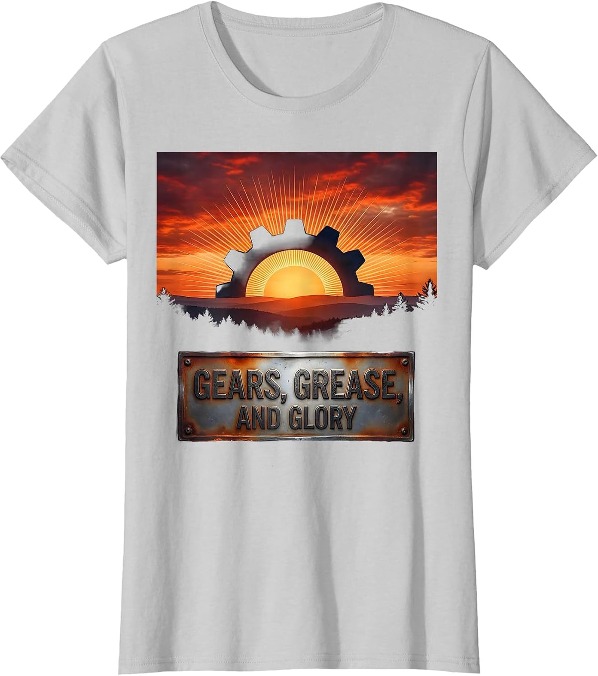 Women's Valley Forge Automotive Gears Grease and Glory Design T-Shirt - Silver Grey