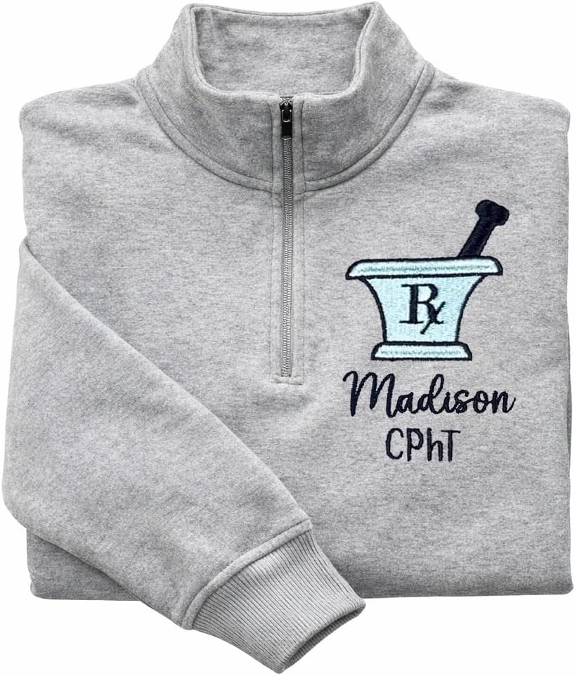 Personalized Embroidered Nurse Quarter Zip Sweatshirt, Gift for Nurse Doctor, Graduation Gifts for Nurses - 06 Pharmacist
