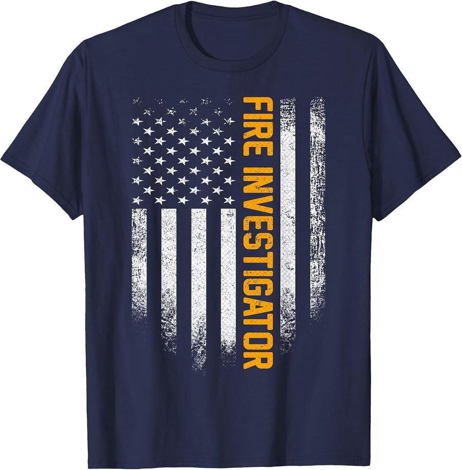 Vintage Fire Investigator Distressed American Flag Patriotic T-Shirt - Navy Blue