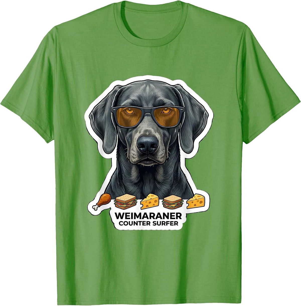 Men's Weimaraner Counter Surfer Funny Dog Breed Sunglasses T-Shirt - Grass Green