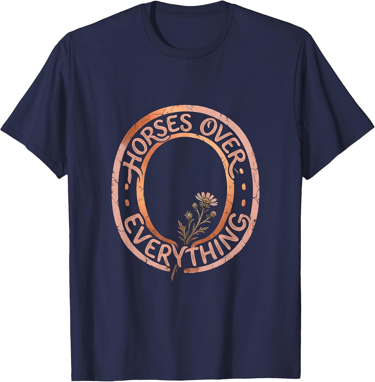 Horses Over Everything Cowboy Design T-Shirt - Navy Blue