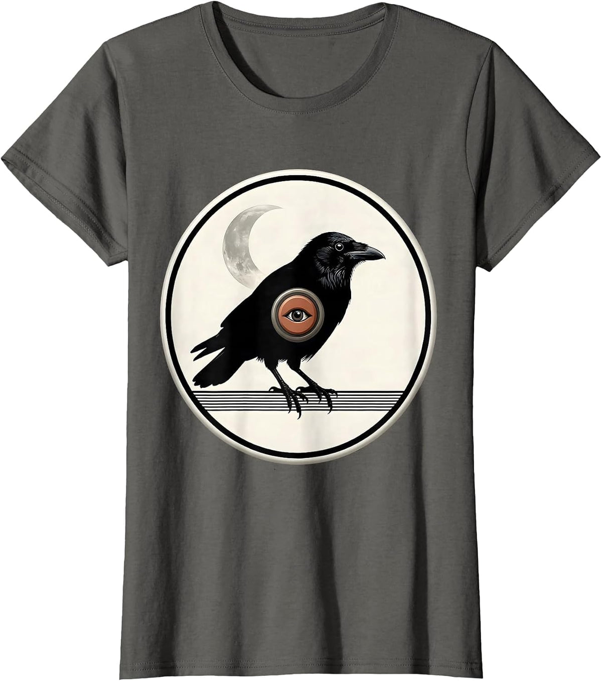 Women's Crow Doorbell Flat Silhouette Gothic Humor T-Shirt - Asphalt Grey