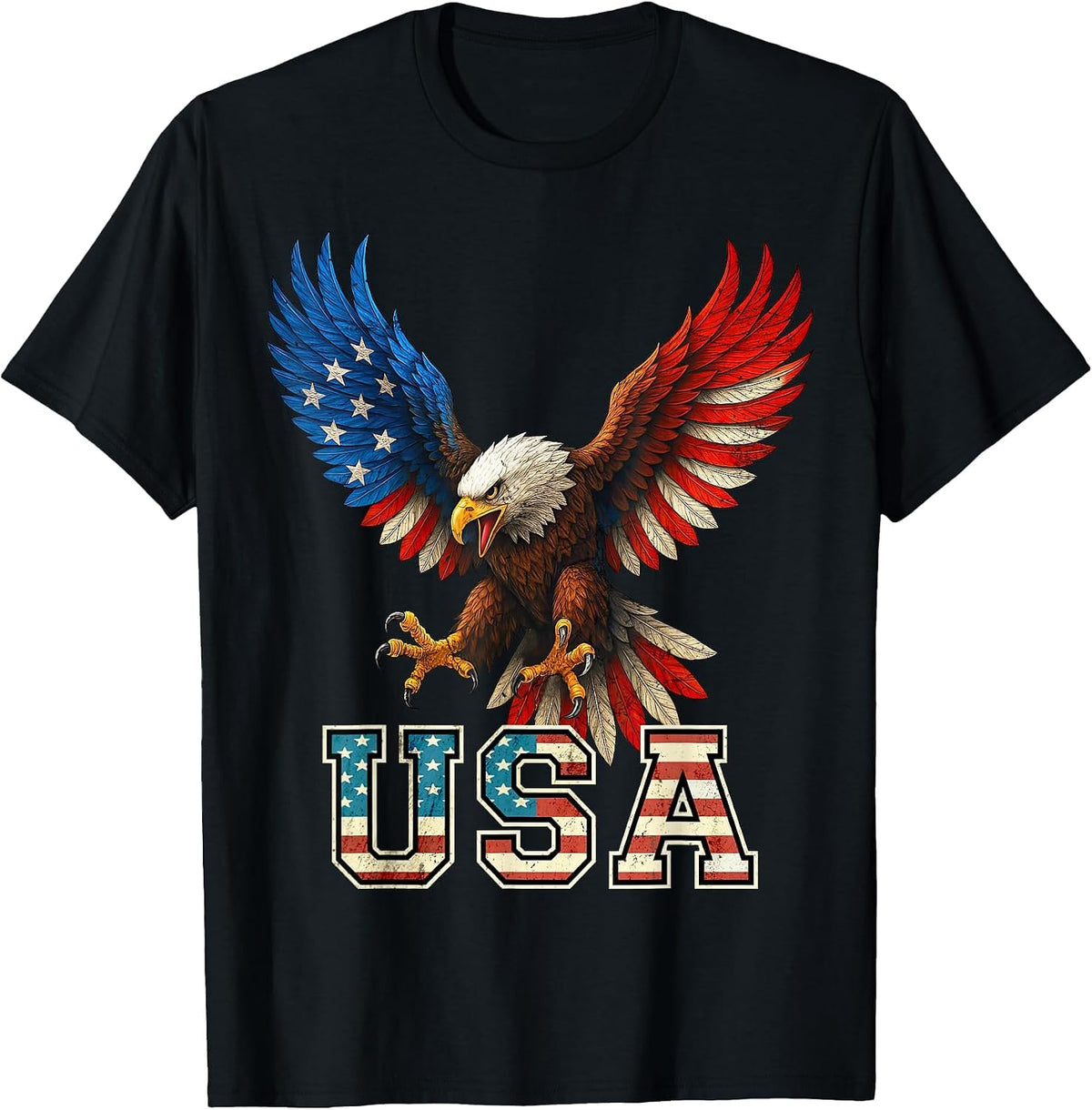 Bald Eagle USA 4th of July American Flag Patriotic T-Shirt - Black