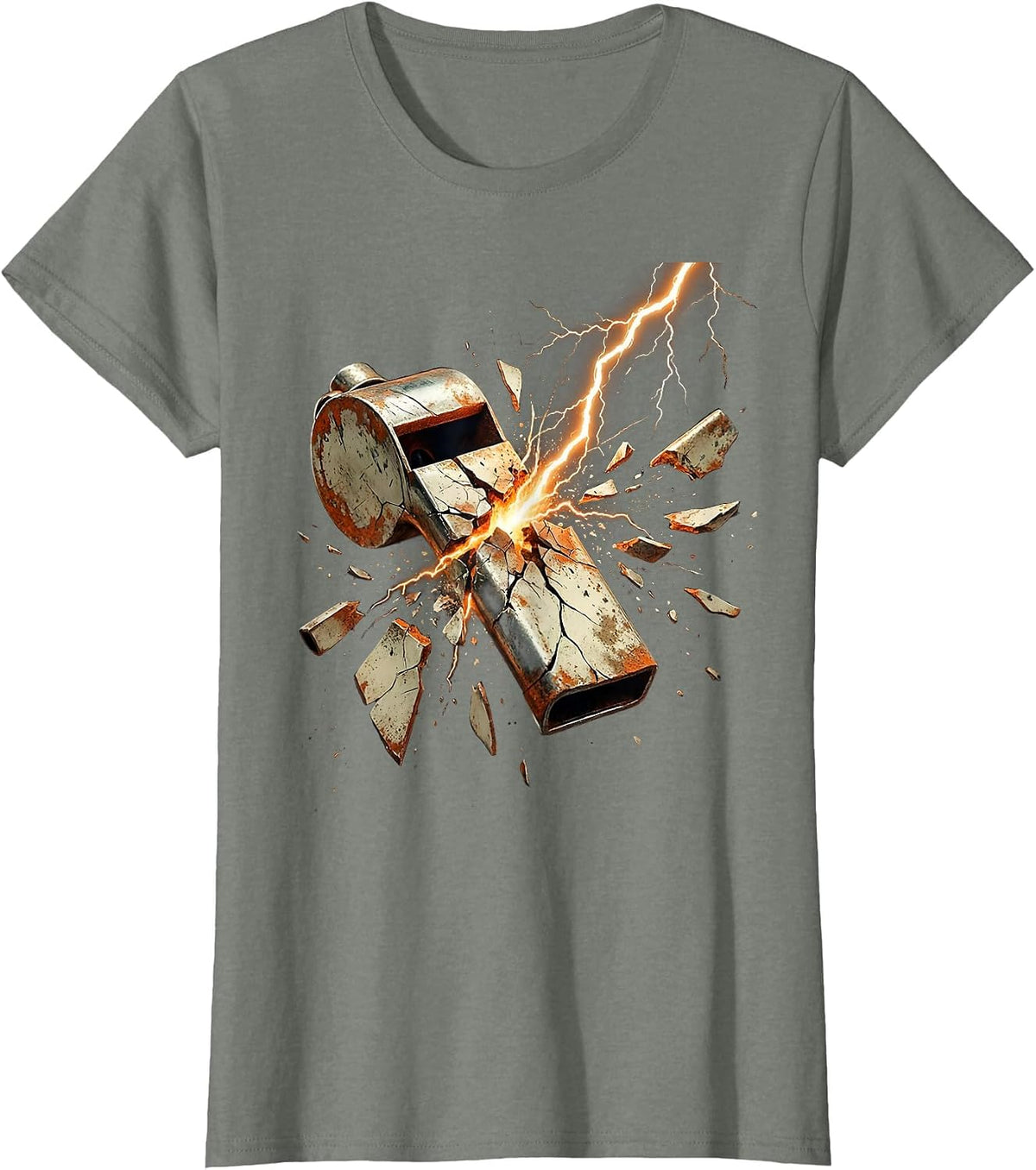 Women's Rugby Referee Whistle Lightning Bolt Graphic T-Shirt - Olive Heather