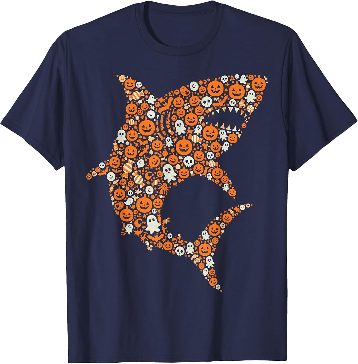Halloween Sharks Lover Pumpkin Ghost Shark T-Shirt - Navy Blue