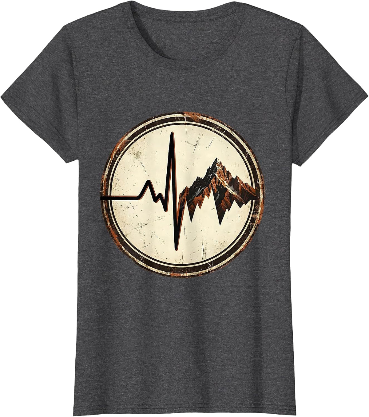 Women's EMT Heartbeat Mountain Range Graphic T-Shirt - Dark Heather Grey