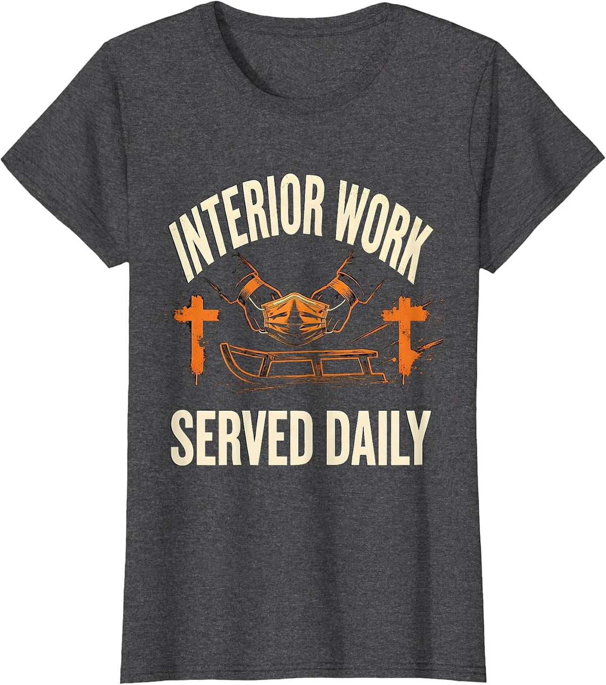 Women's Interior Work Served Daily Funny Football Lineman Game-Day T-Shirt - Dark Heather Grey