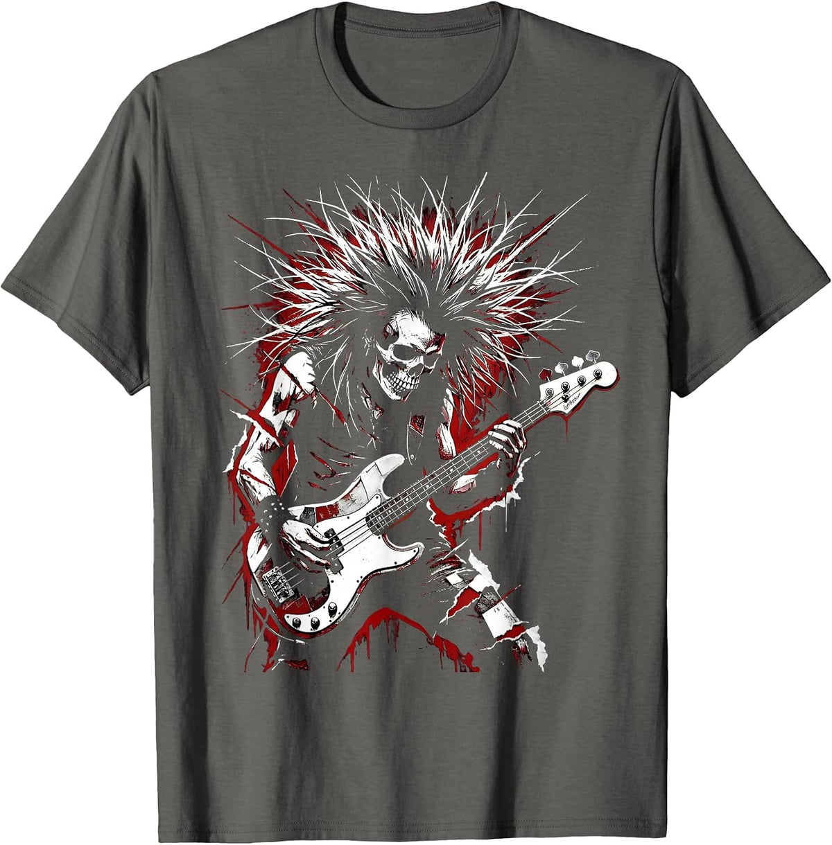 Bassist Headbang Rock Music Graphic Design T-Shirt - Asphalt Grey