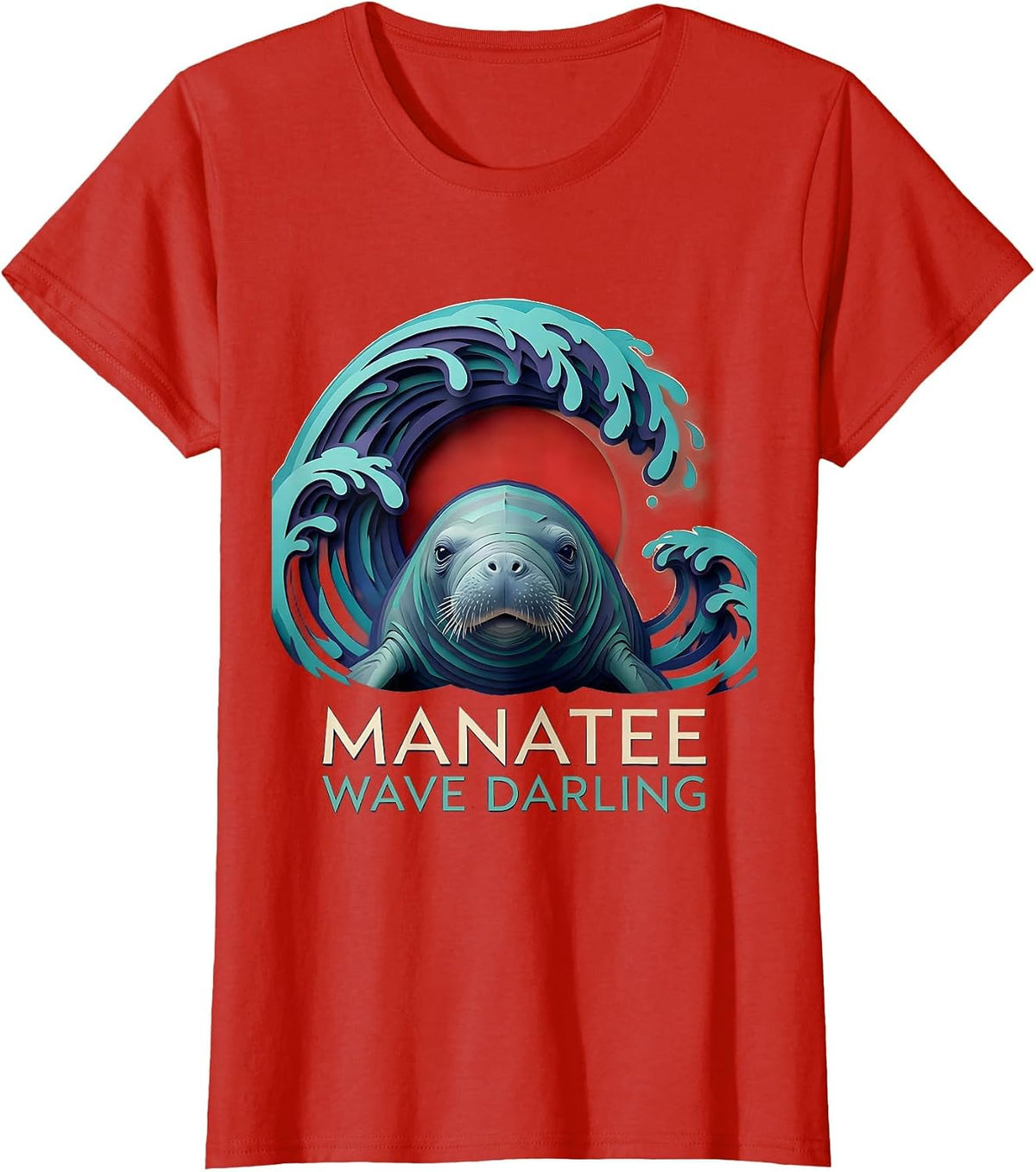 Manatee Wave Darling Paper Cutout Funny Animal Lover Gift T-Shirt - Red