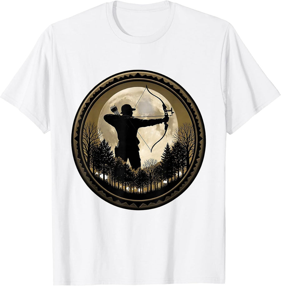Men's Camo Hunting Bow Autumn Forest Archery Design T-Shirt - White