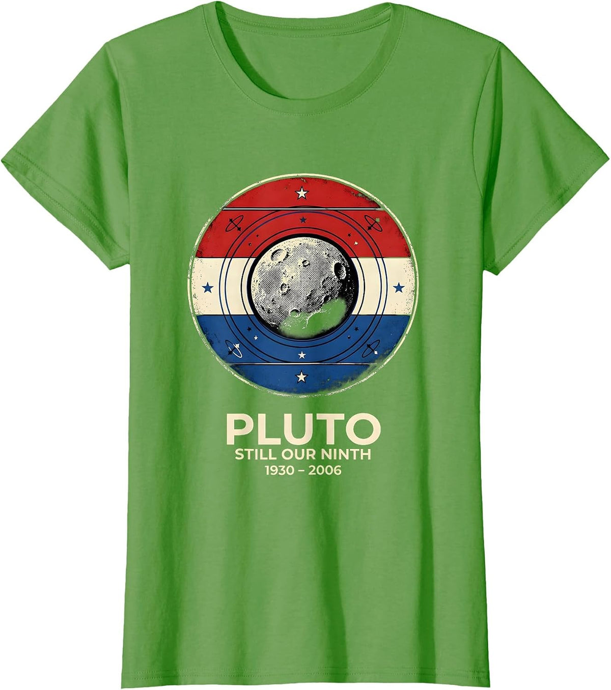 Women's Pluto Still Our Ninth 1930–2006 Funny Retro Astronomy Space T-Shirt - Grass Green