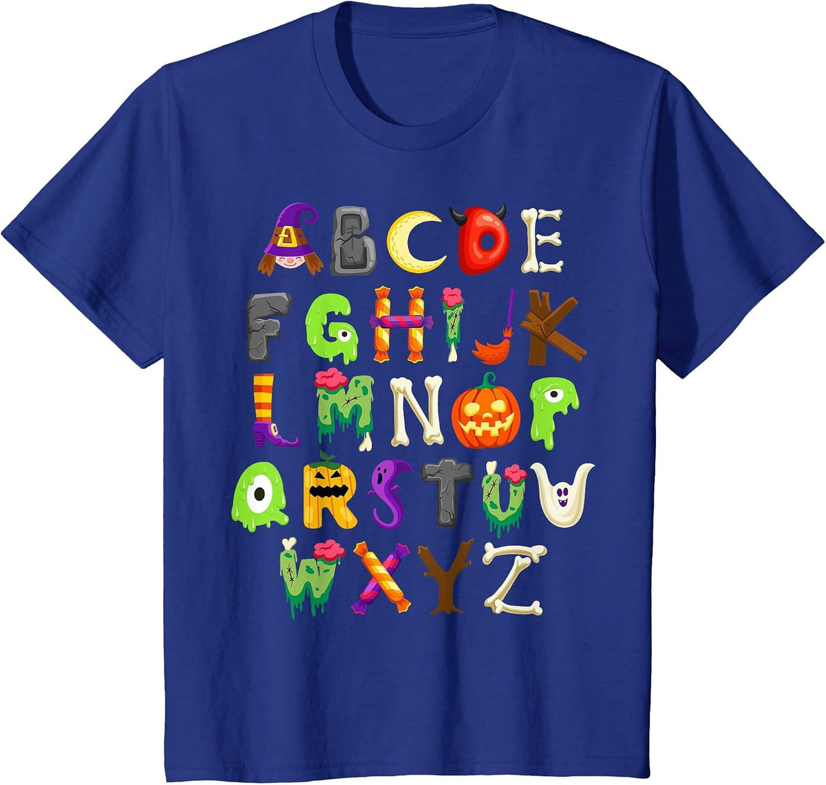 ABCs Learning Kindergarten Teacher Funny Halloween Alphabet T-Shirt - Royal Blue