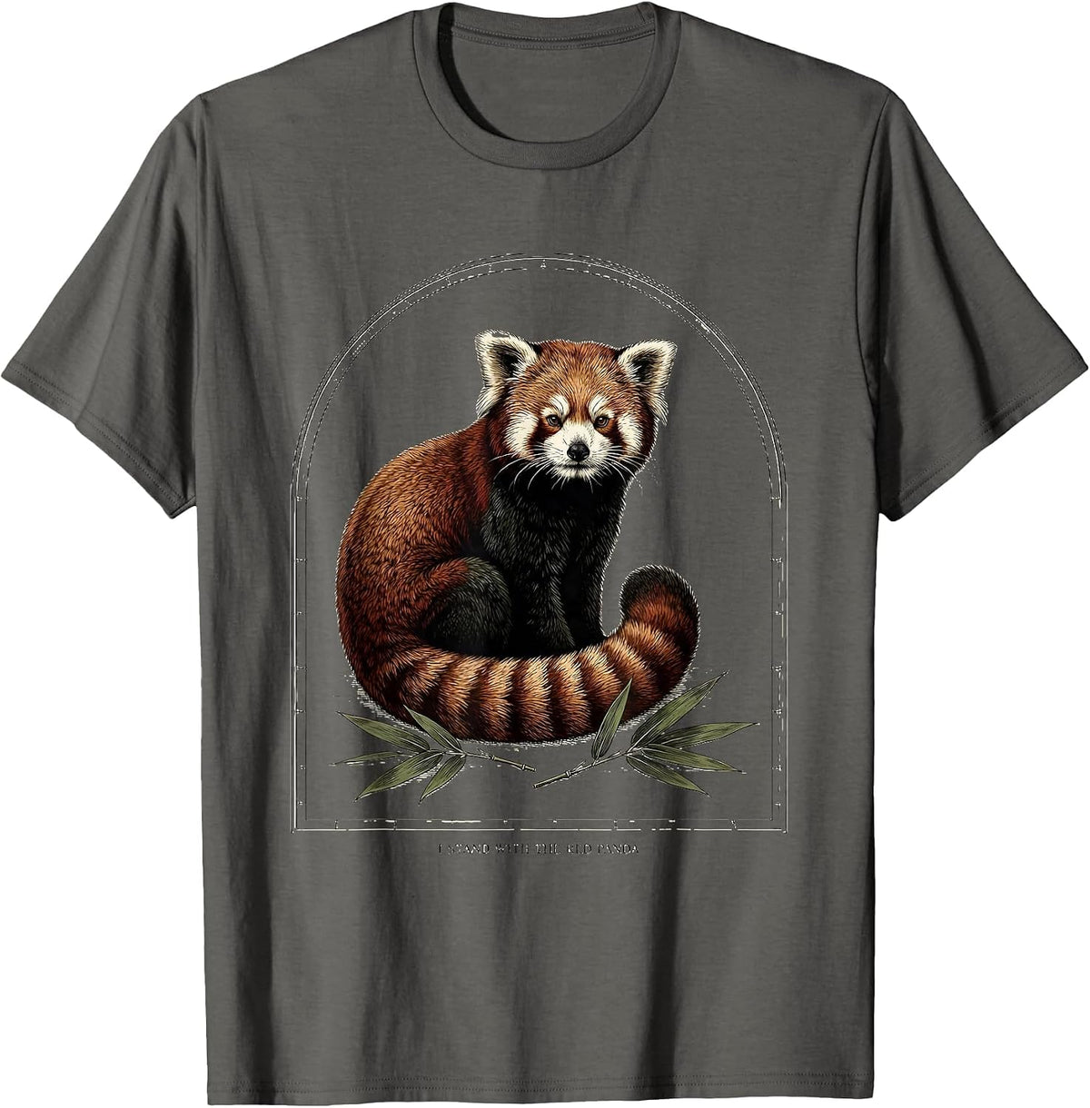 Men's I Stand With the Red Panda Botanical Wildlife Conservation T-Shirt - Asphalt Grey