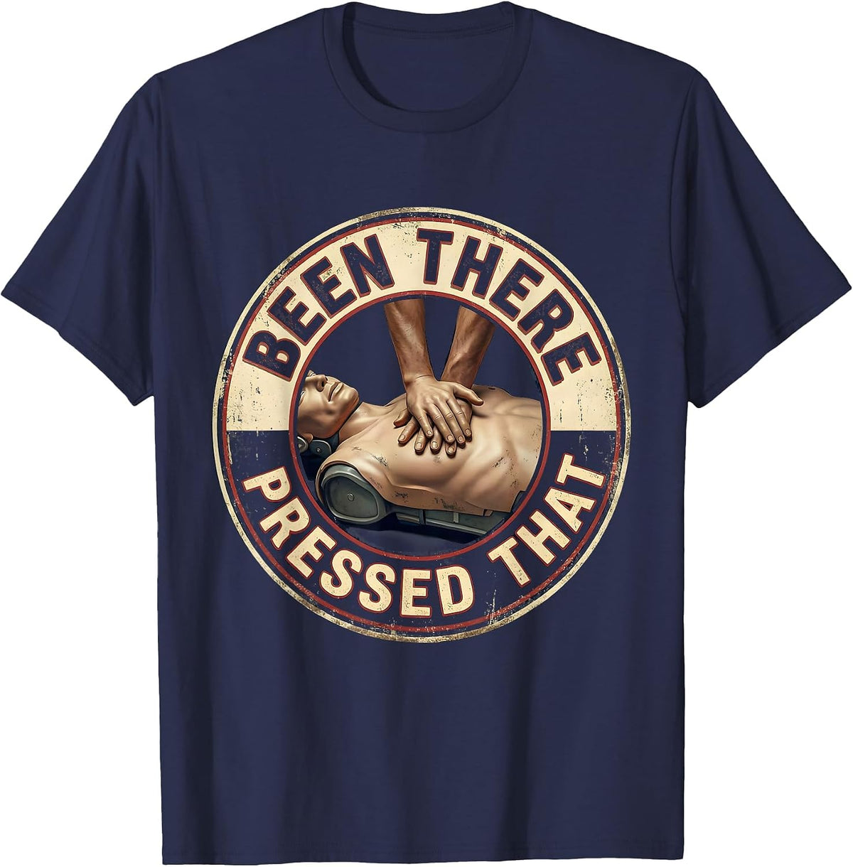 Men's CPR Training Mannequin Vintage EMT Paramedic Humor T-Shirt - Navy Blue