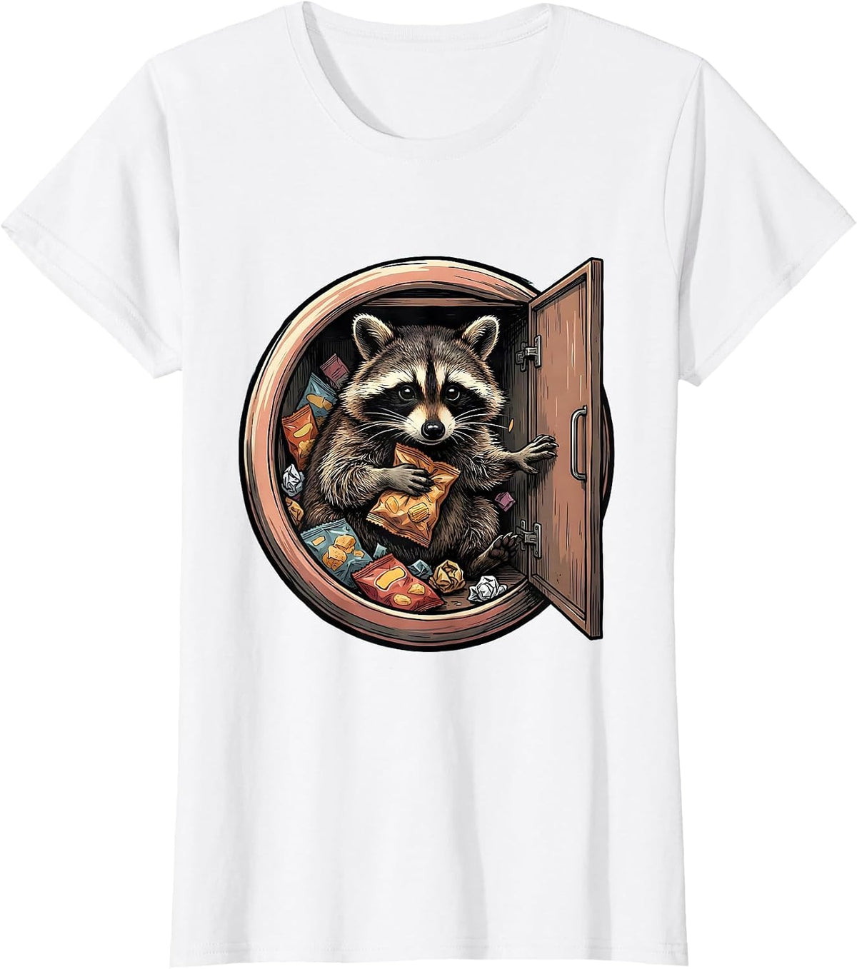 Midnight Raccoon Snack Raid Funny Graphic Tee T-Shirt - White