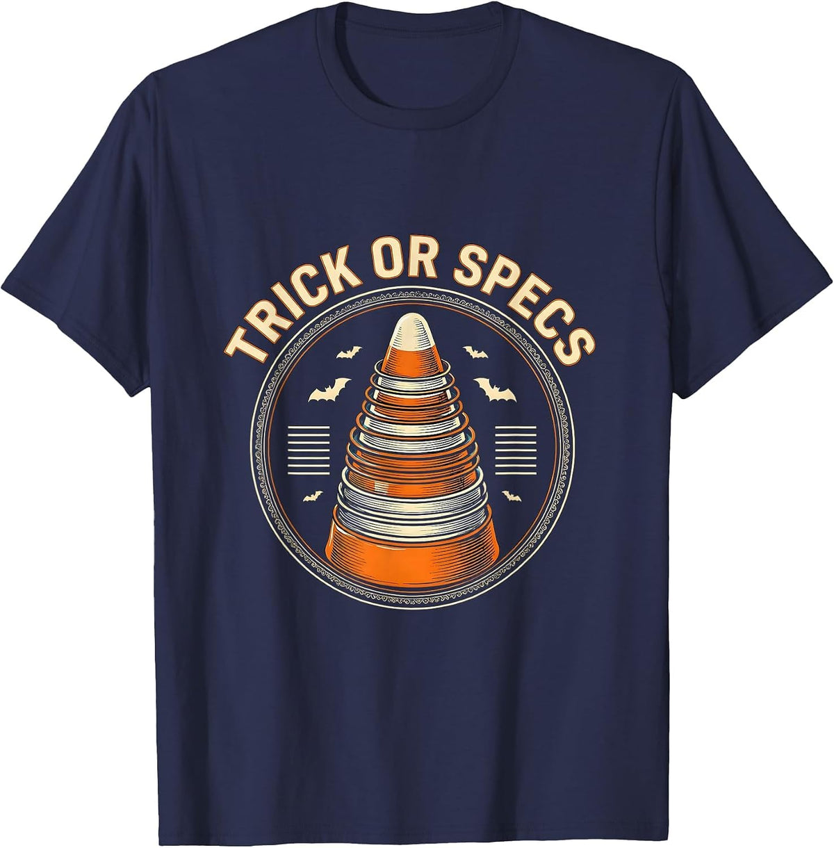 Trick or Specs Funny Optometrist Halloween Eye Doctor T-Shirt - Navy Blue