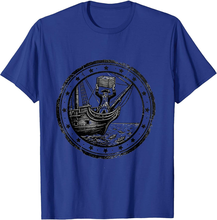 Colonial Stamp Impression History Teacher Pun Humor T-Shirt - Royal Blue