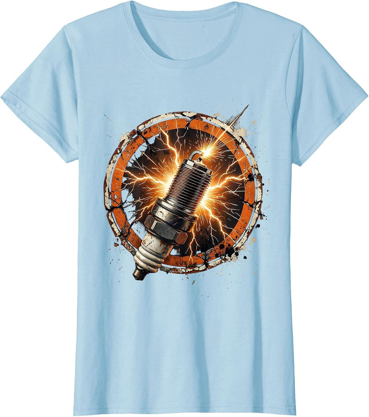 Women's Electric Spark Plug Lightning Bolt Graphic T-Shirt - Baby Blue