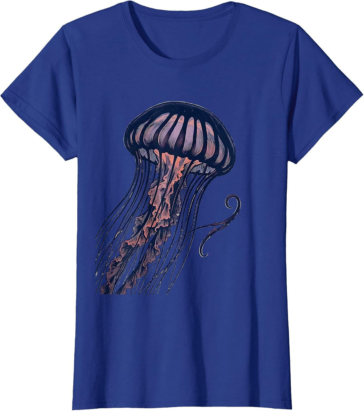 Women's Jellyfish Screenprint Poster Ocean Creature Lover T-Shirt - Royal Blue
