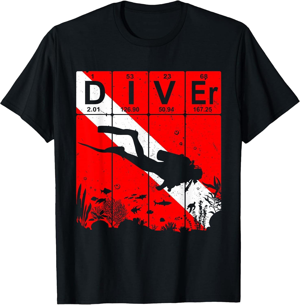 Scuba Diver Periodic Table Elements Scuba Diving Flag T-Shirt - Black