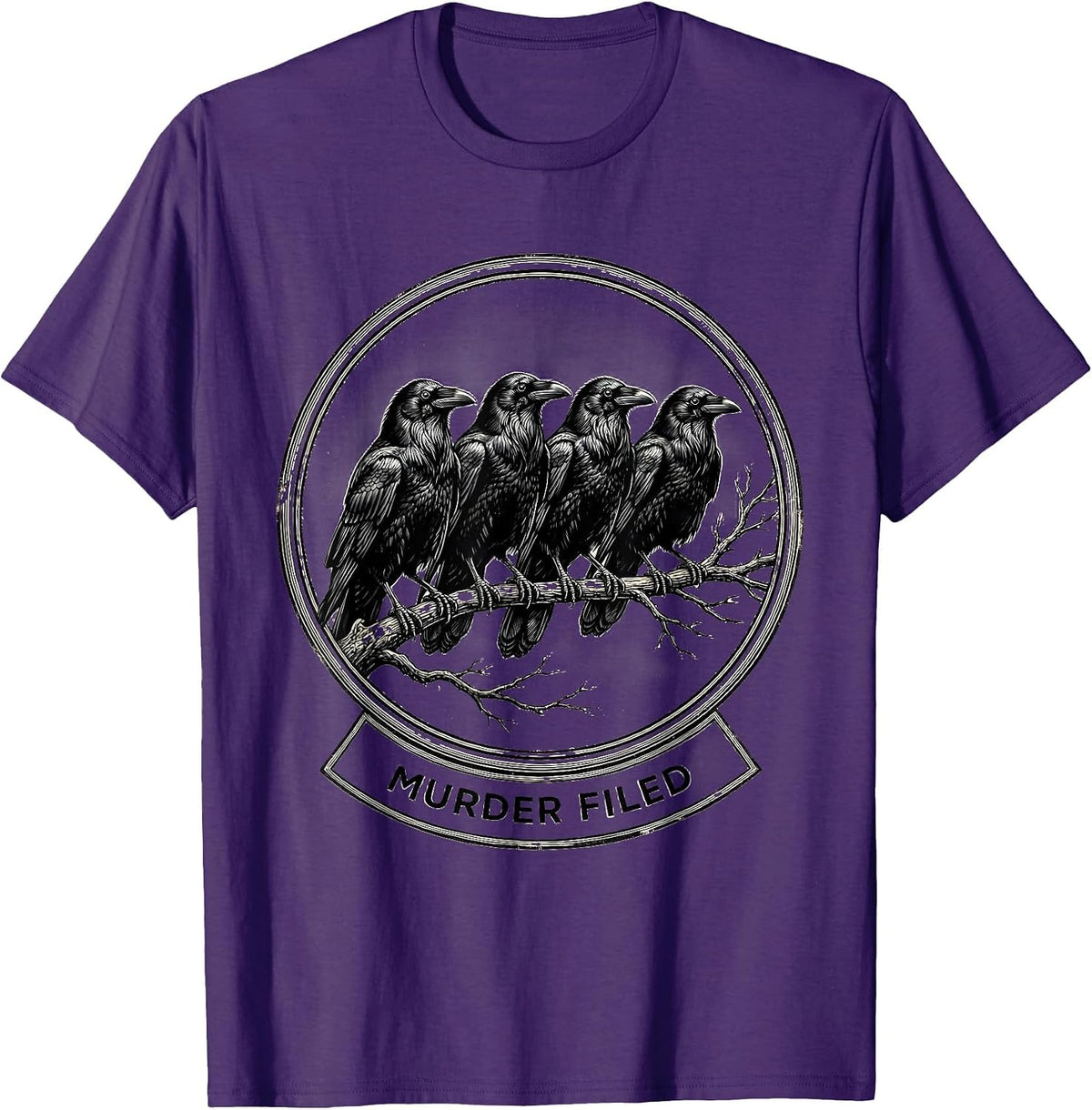 MURDER FILED Dark Humor Crow Raven Bird Lover Gothic T-Shirt - Purple