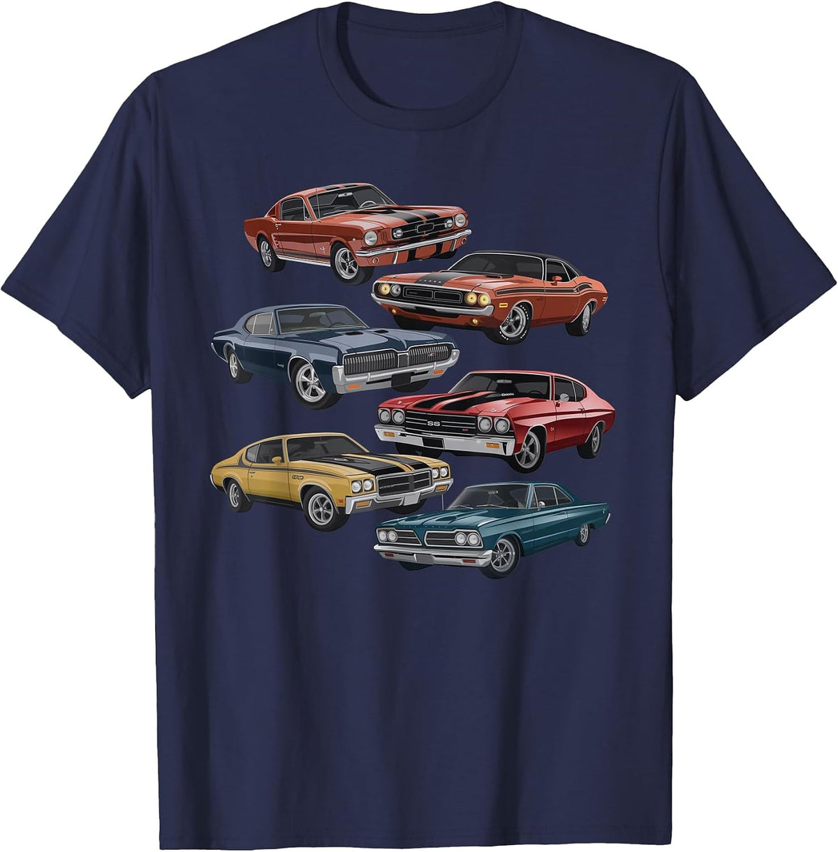 Vintage Muscle Car Artwork for Car Show Enthusiasts T-Shirt - Navy Blue