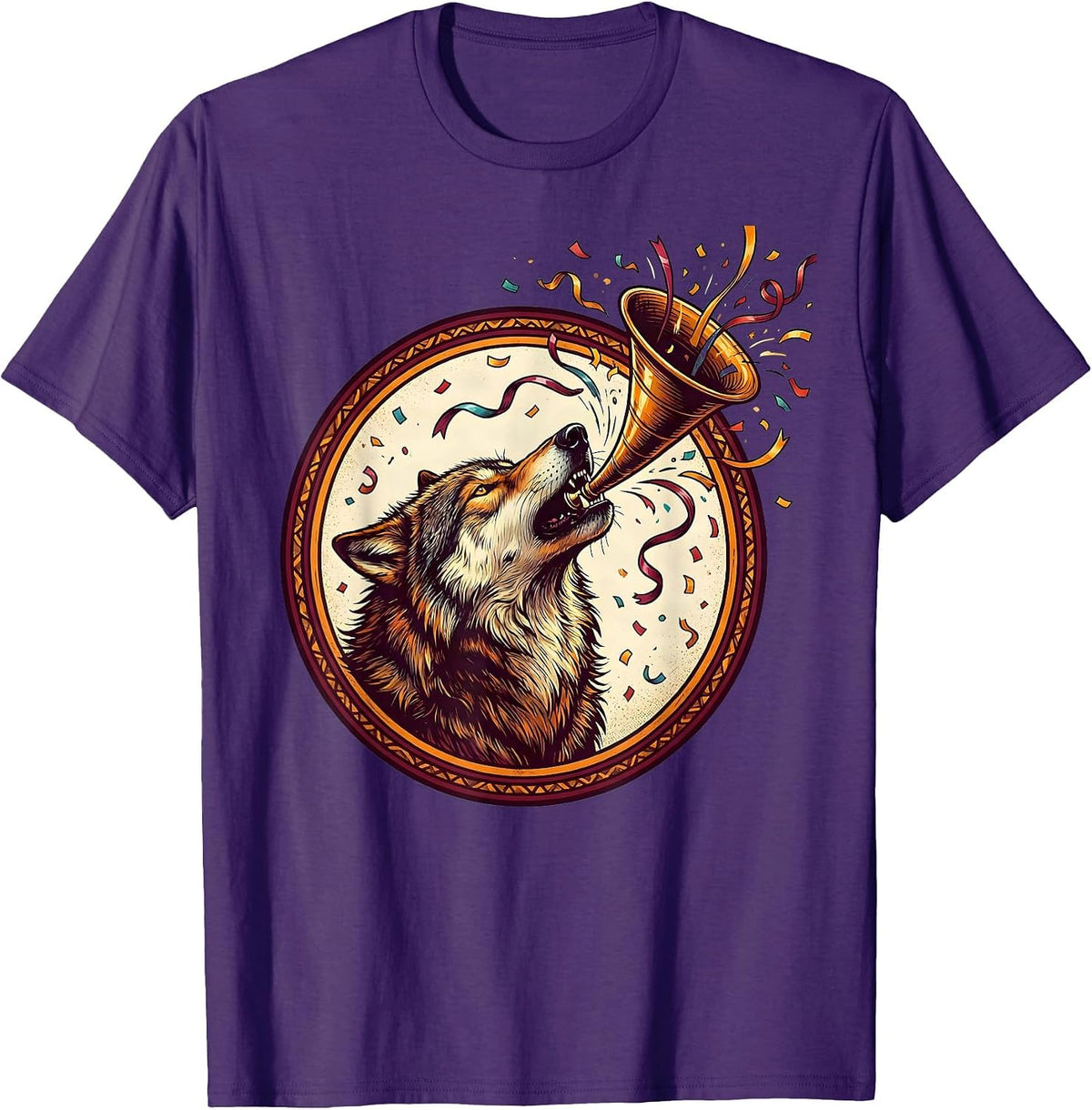 Party Animal Wolf Howling Celebration Graphic T-Shirt - Purple