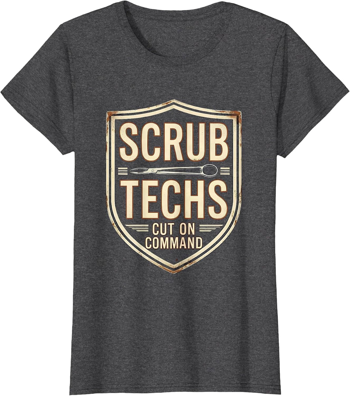 Women's Scrub Techs Cut On Command Vintage Surgical Tech Humor T-Shirt - Dark Heather Grey