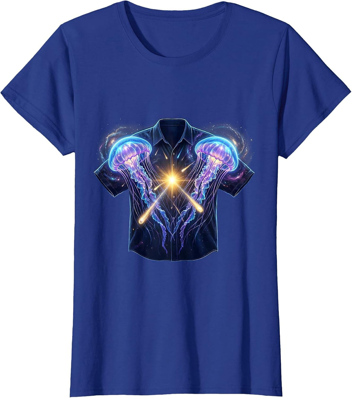Women's Celestial Jellyfish Cosmic Matching Halloween Couple T-Shirt - Royal Blue