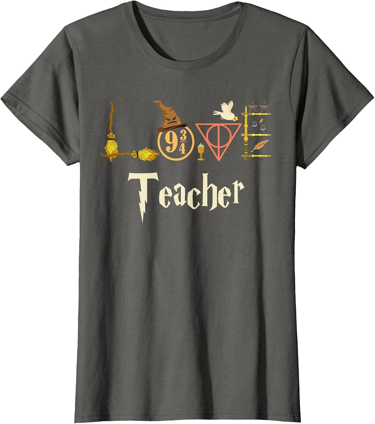 Love Teacher Wizards Back to School Halloween T-Shirt - Asphalt Grey