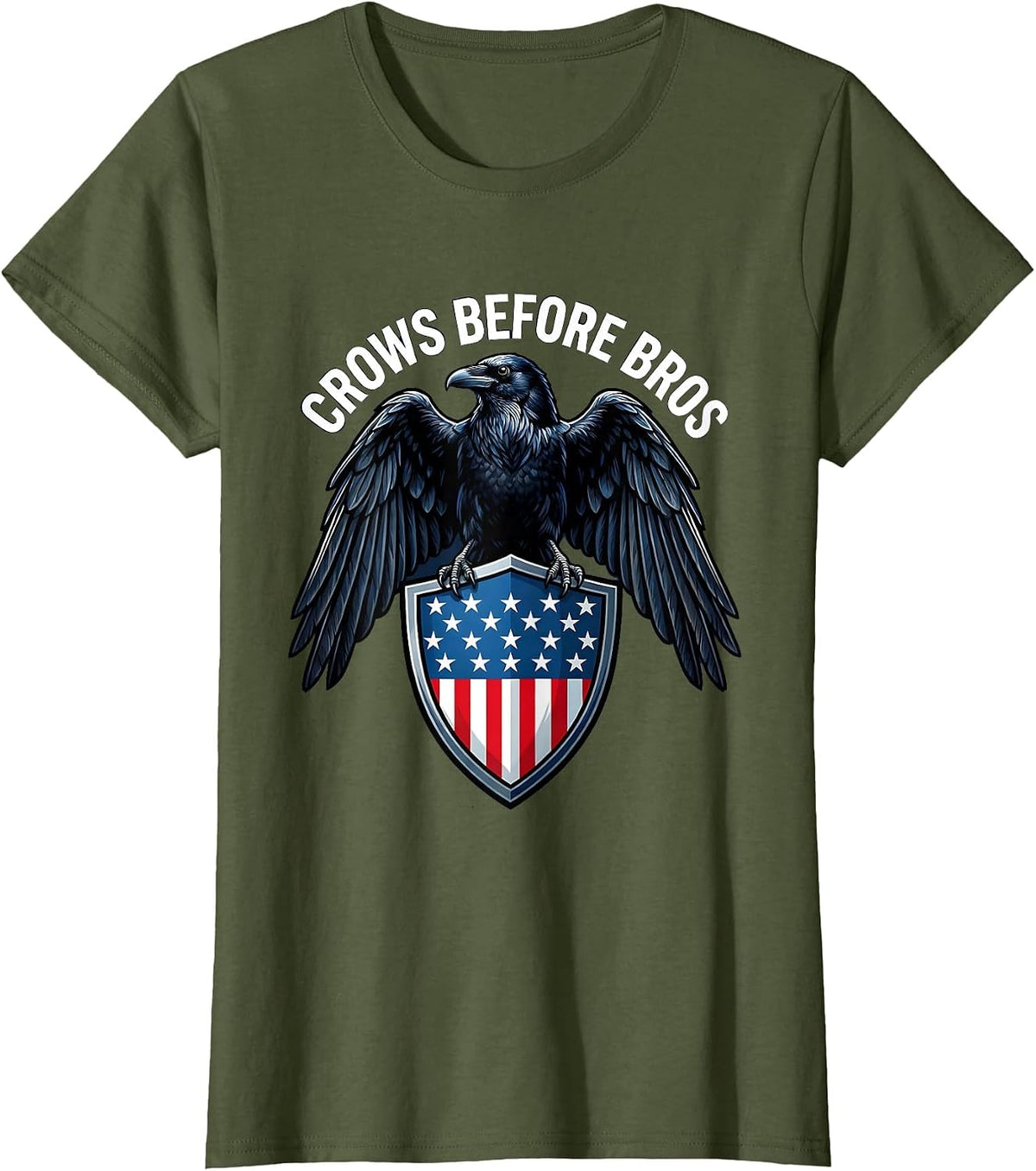 Women's Crows Before Bros Funny Crow Loyalty Design T-Shirt - Olive Green
